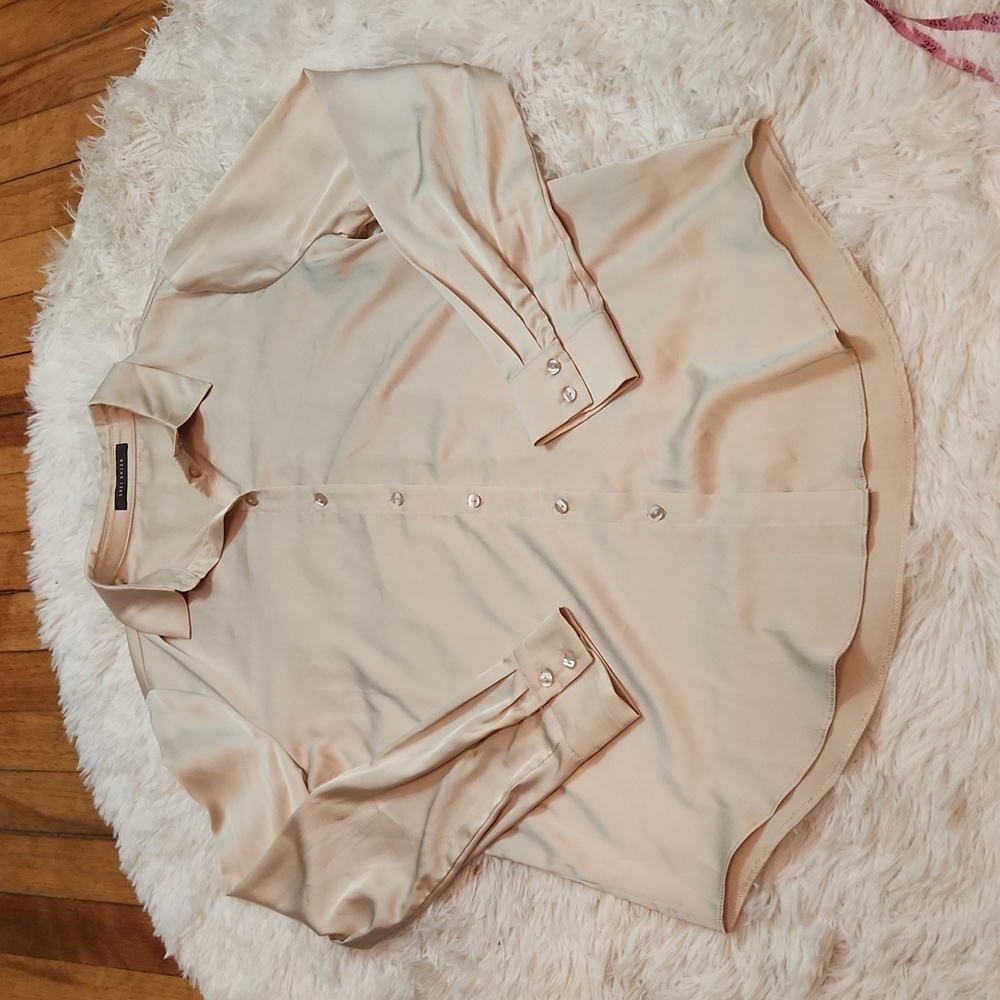 Suzy Shier satin  style button down blouse.